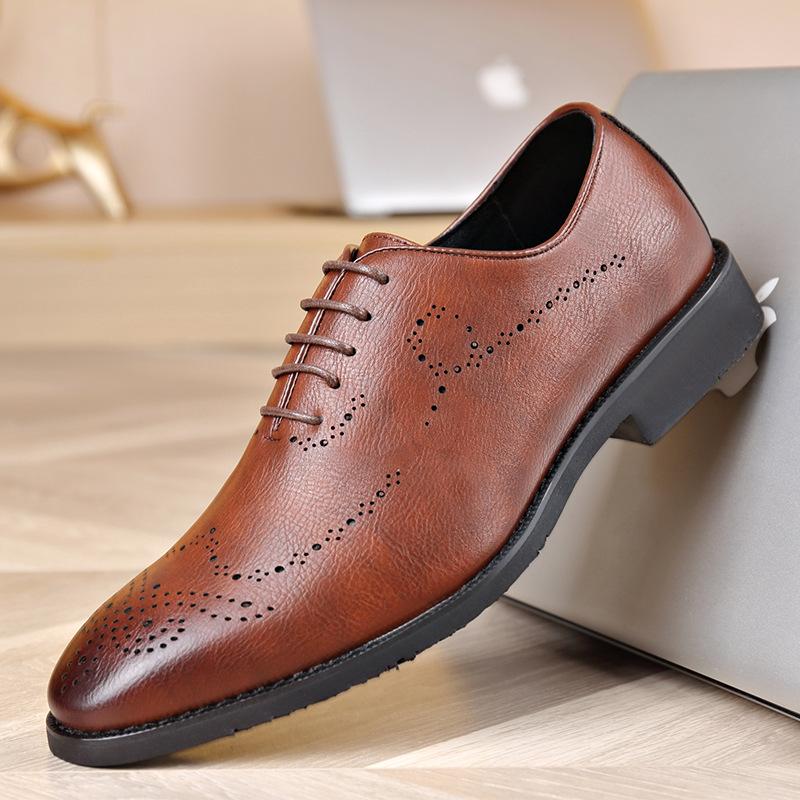 Italian handmade bullock breathable men's business banquet leather shoes