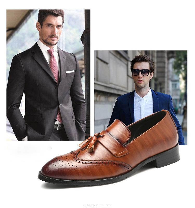 Italian handmade leather fashion brogue fringed men's shoes