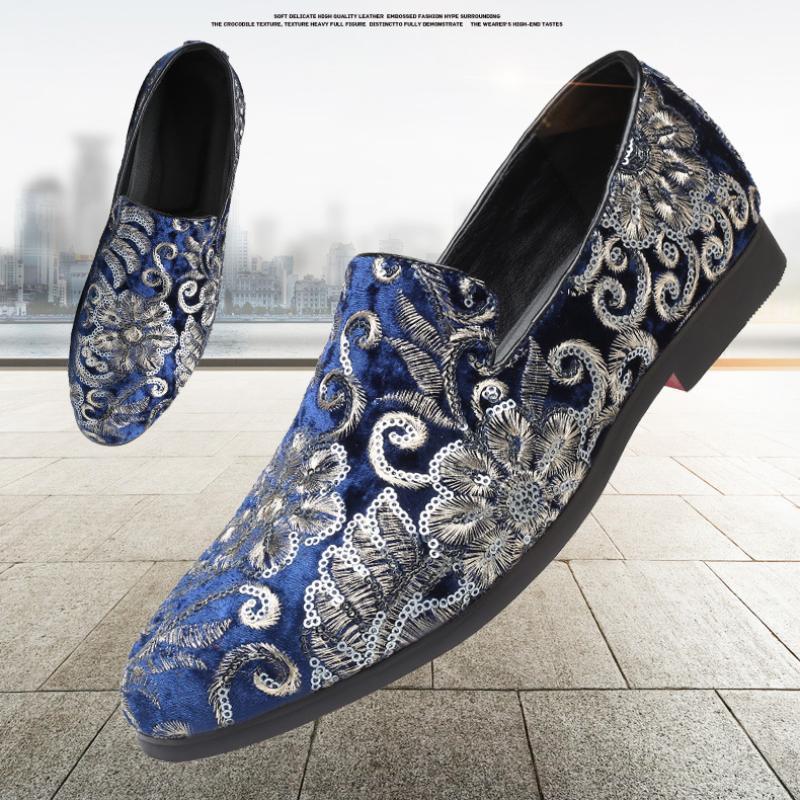 Men's Casual Fashion Embroidered Sequins One Foot Slip On Loafers Shoes