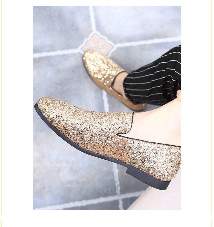 Sparkling Metallic Sequins Textured Slip-on Prom Luxury Wedding Dress Shoes