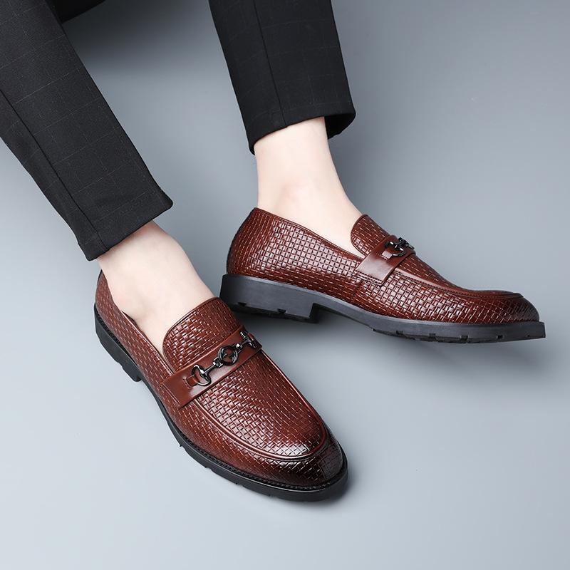 Italian hand-woven textured men's business shoes