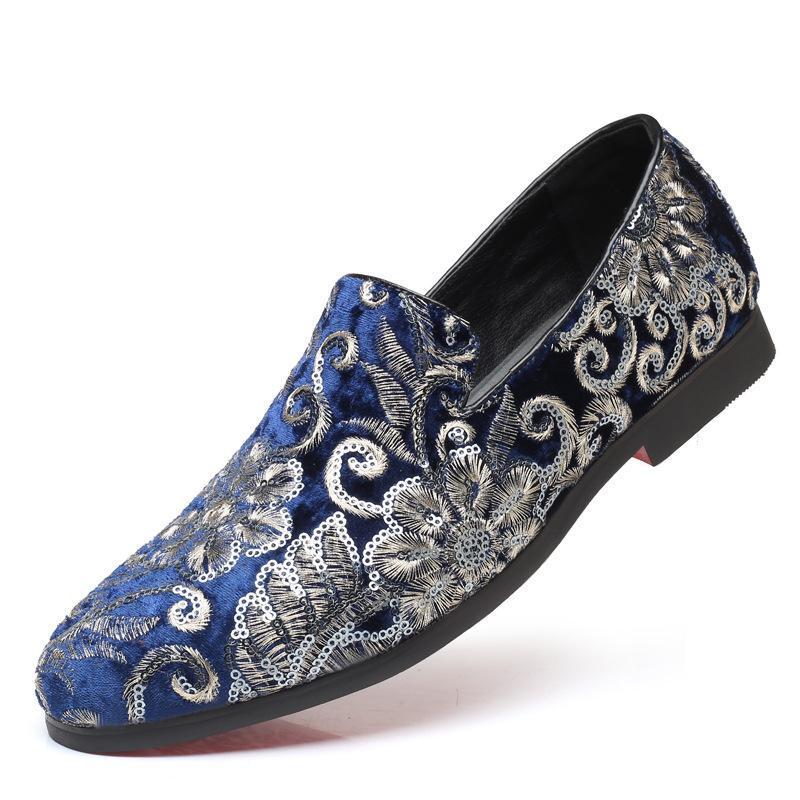 Men's Casual Fashion Embroidered Sequins One Foot Slip On Loafers Shoes