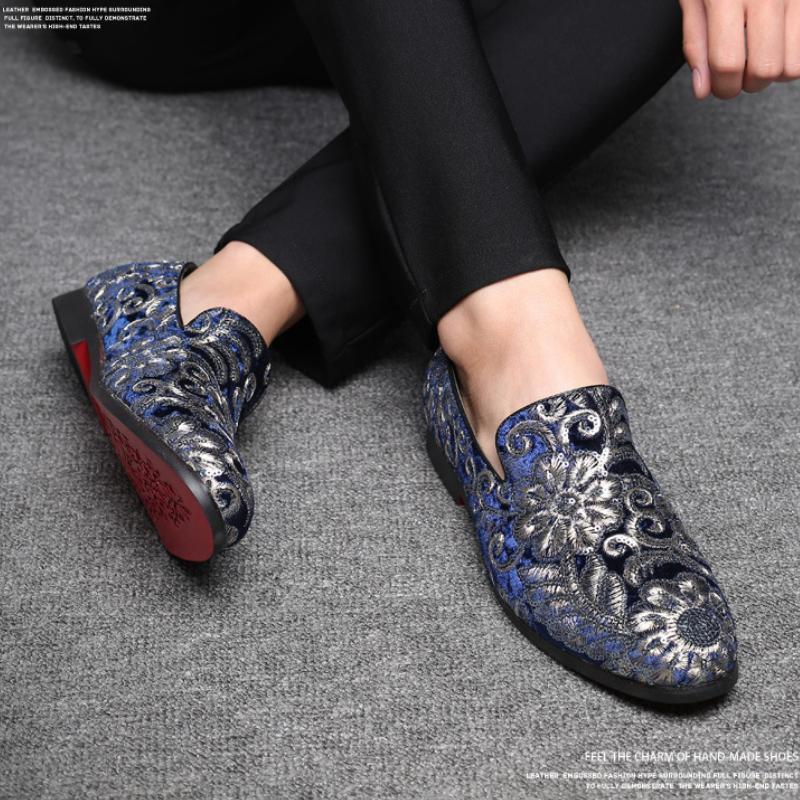 Men's Casual Fashion Embroidered Sequins One Foot Slip On Loafers Shoes