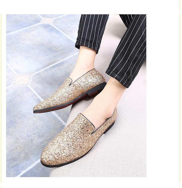 Sparkling Metallic Sequins Textured Slip-on Prom Luxury Wedding Dress Shoes