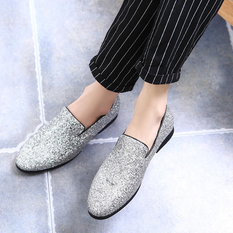 Sparkling Metallic Sequins Textured Slip-on Prom Luxury Wedding Dress Shoes