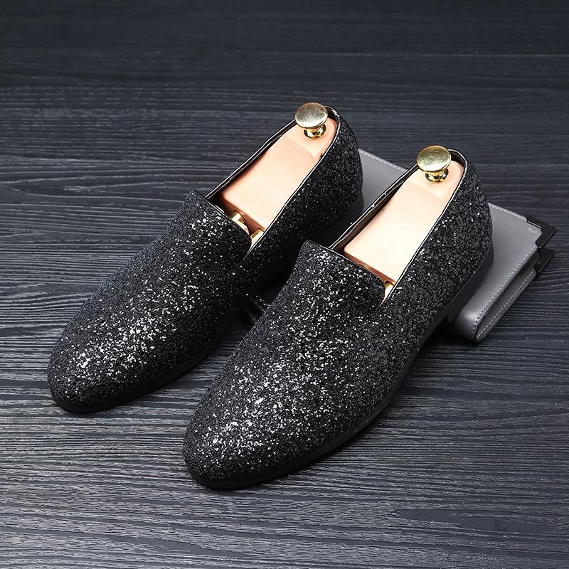 Sparkling Metallic Sequins Textured Slip-on Prom Luxury Wedding Dress Shoes