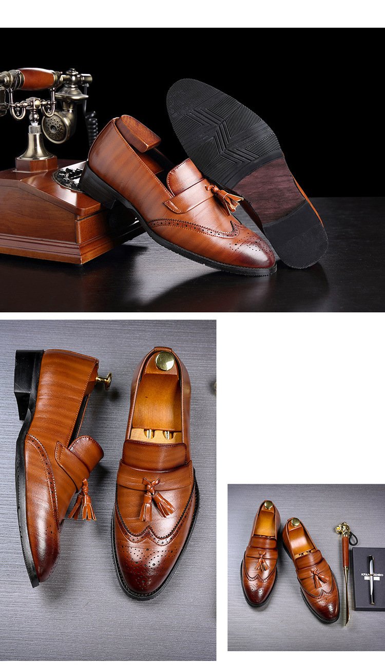 Italian handmade leather fashion brogue fringed men's shoes