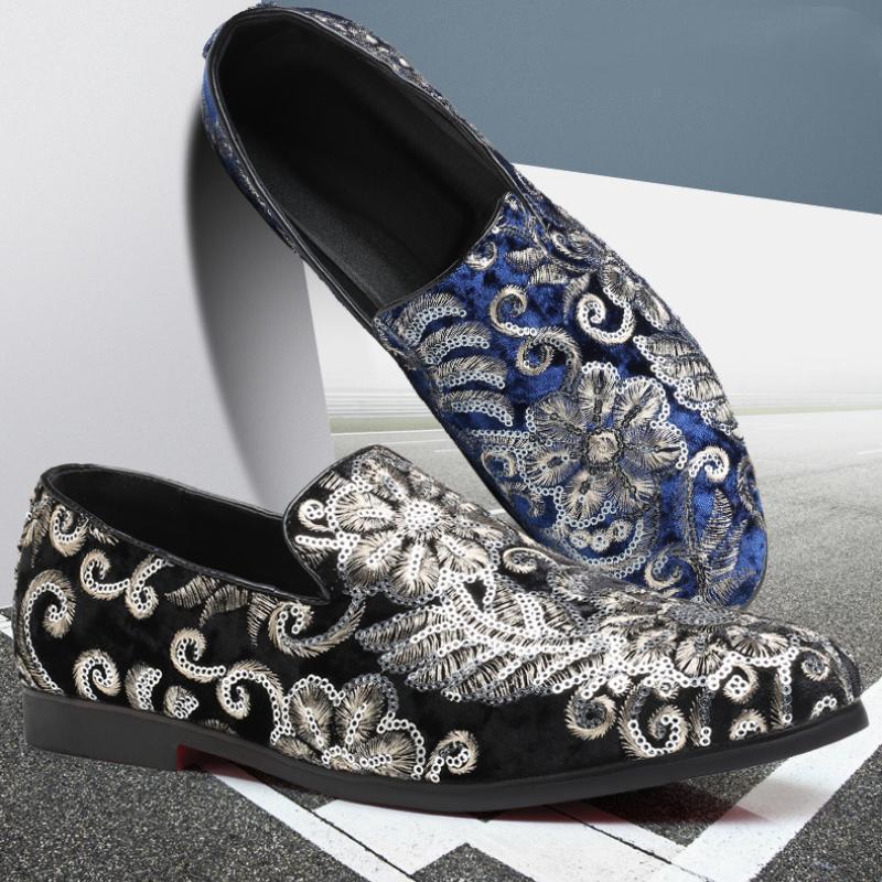 Men's Casual Fashion Embroidered Sequins One Foot Slip On Loafers Shoes