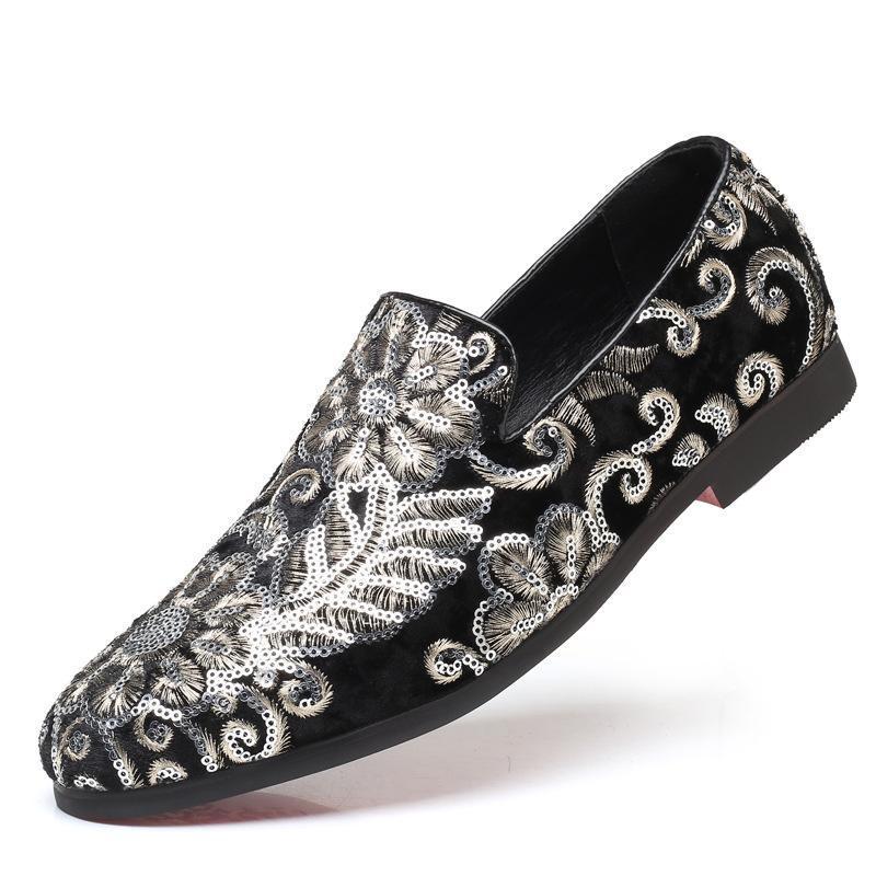 Men's Casual Fashion Embroidered Sequins One Foot Slip On Loafers Shoes