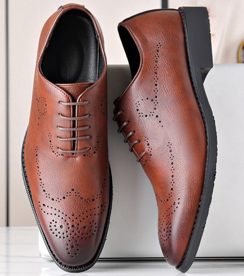 Italian handmade bullock breathable men's business banquet leather shoes