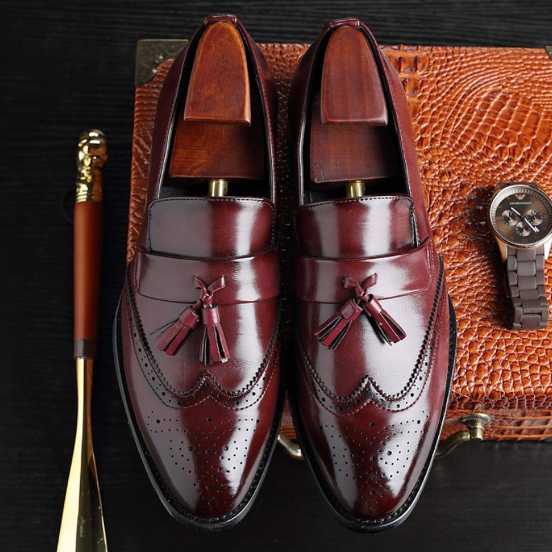 Italian handmade leather fashion brogue fringed men's shoes